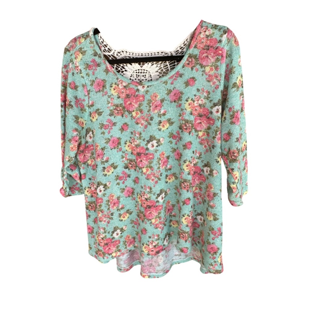 Mint Floral Crochet Knit Top